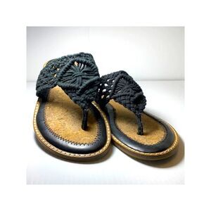 LUCKY BRAND Womens Black Woven Barry Round Toe Slip On Thong Sandals 5.5 M